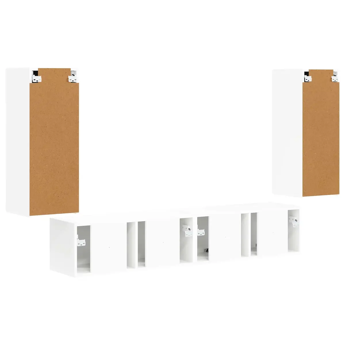 TV Wall Cabinet Set Engineered Wood 4 Piece White Modern Wall-Mounted Storage Shelves