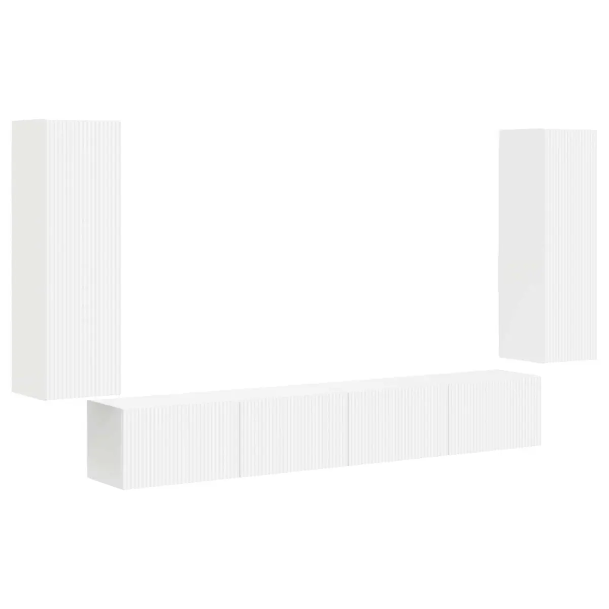 TV Wall Cabinet Set Engineered Wood 4 Piece White Wall-Mounted Storage Entertainment Media Unit