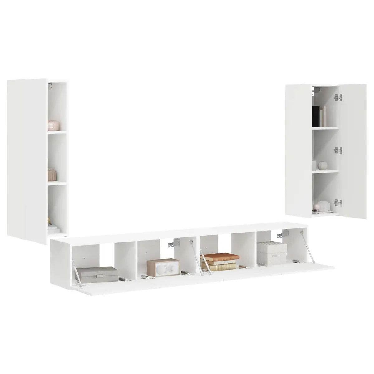 TV Wall Cabinet Set Engineered Wood 4 Piece White Wall-Mounted Storage Entertainment Media Unit