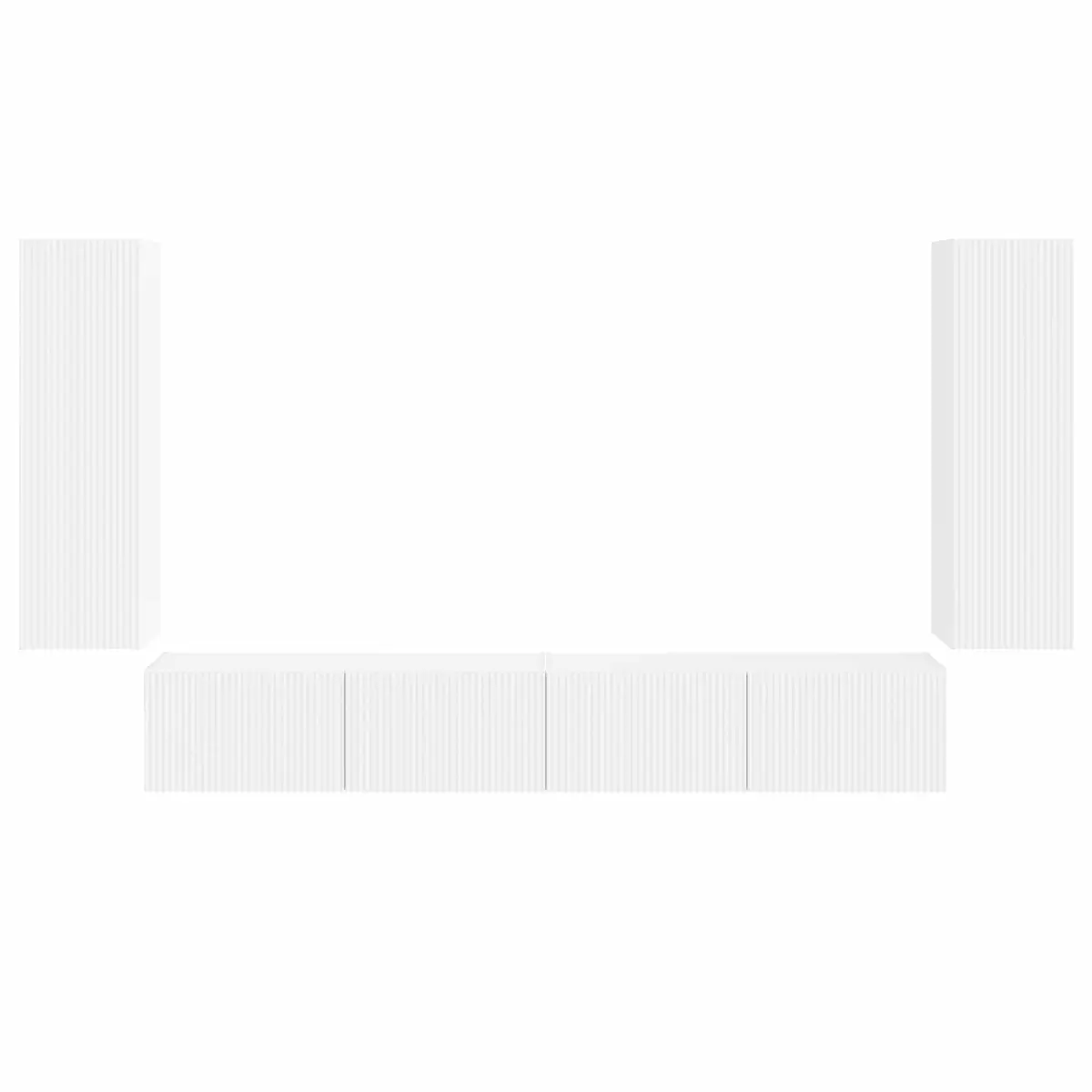TV Wall Cabinet Set Engineered Wood 4 Piece White Wall-Mounted Storage Entertainment Media Unit