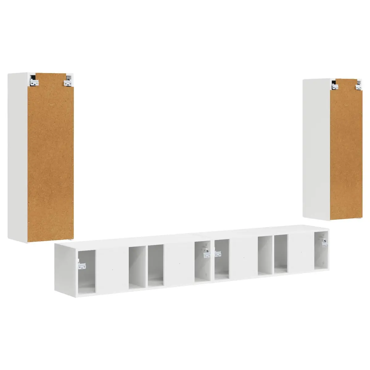 TV Wall Cabinet Set Engineered Wood 4 Piece White Wall-Mounted Storage Entertainment Media Unit
