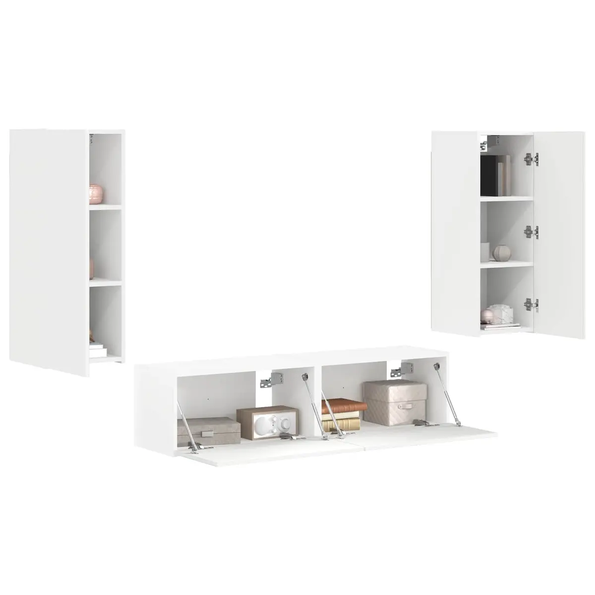 Wall-mounted TV Cabinet Set Engineered Wood 2 Pieces White Modern Living Room Storage Unit