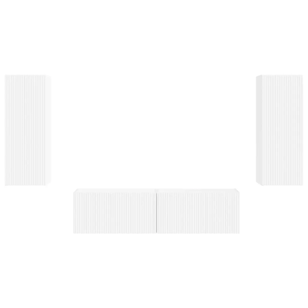 Wall-mounted TV Cabinet Set Engineered Wood 2 Pieces White Modern Living Room Storage Unit