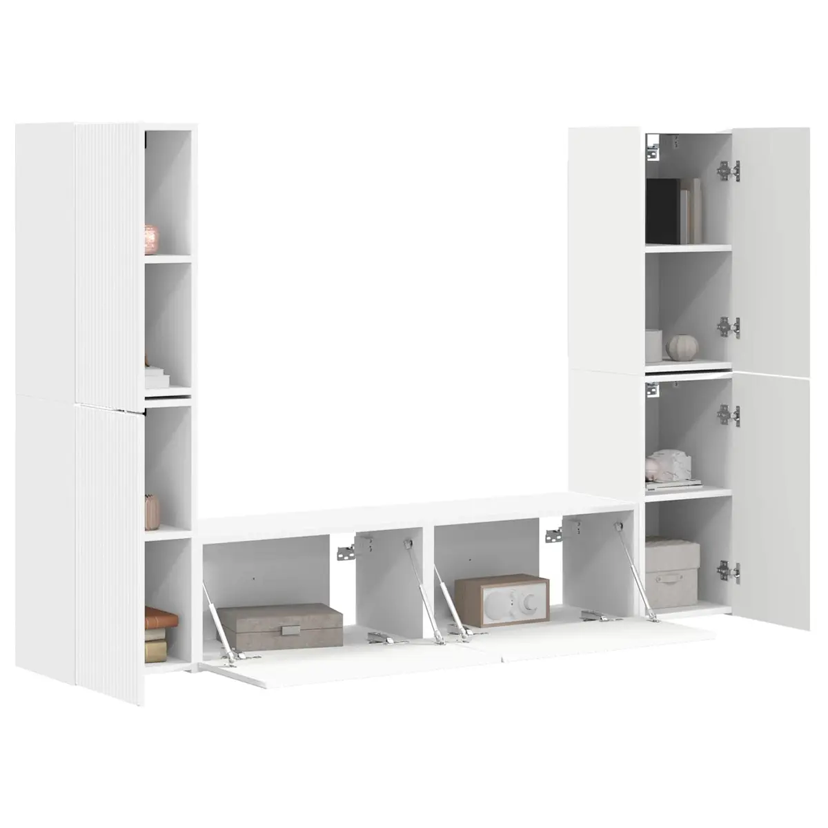 6 Piece TV Stand Set Modern White Storage Unit with Adjustable Shelves and Drawers for Contemporary Entertainment Centre