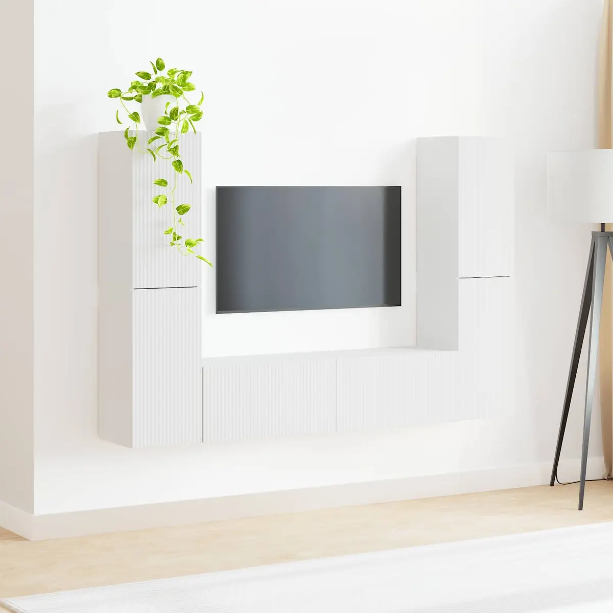 6 Piece TV Stand Set Modern White Storage Unit with Adjustable Shelves and Drawers for Contemporary Entertainment Centre