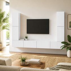 Versatile White 8-Piece TV Cabinet Furniture Set