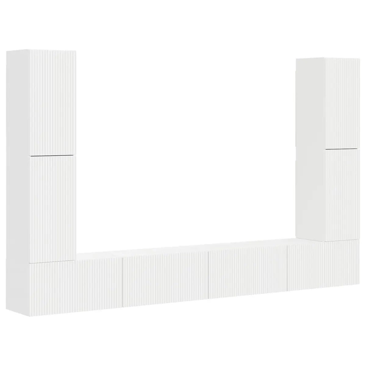 TV Cabinet Set Engineered Wood 8 Pieces White Entertainment Storage Furniture