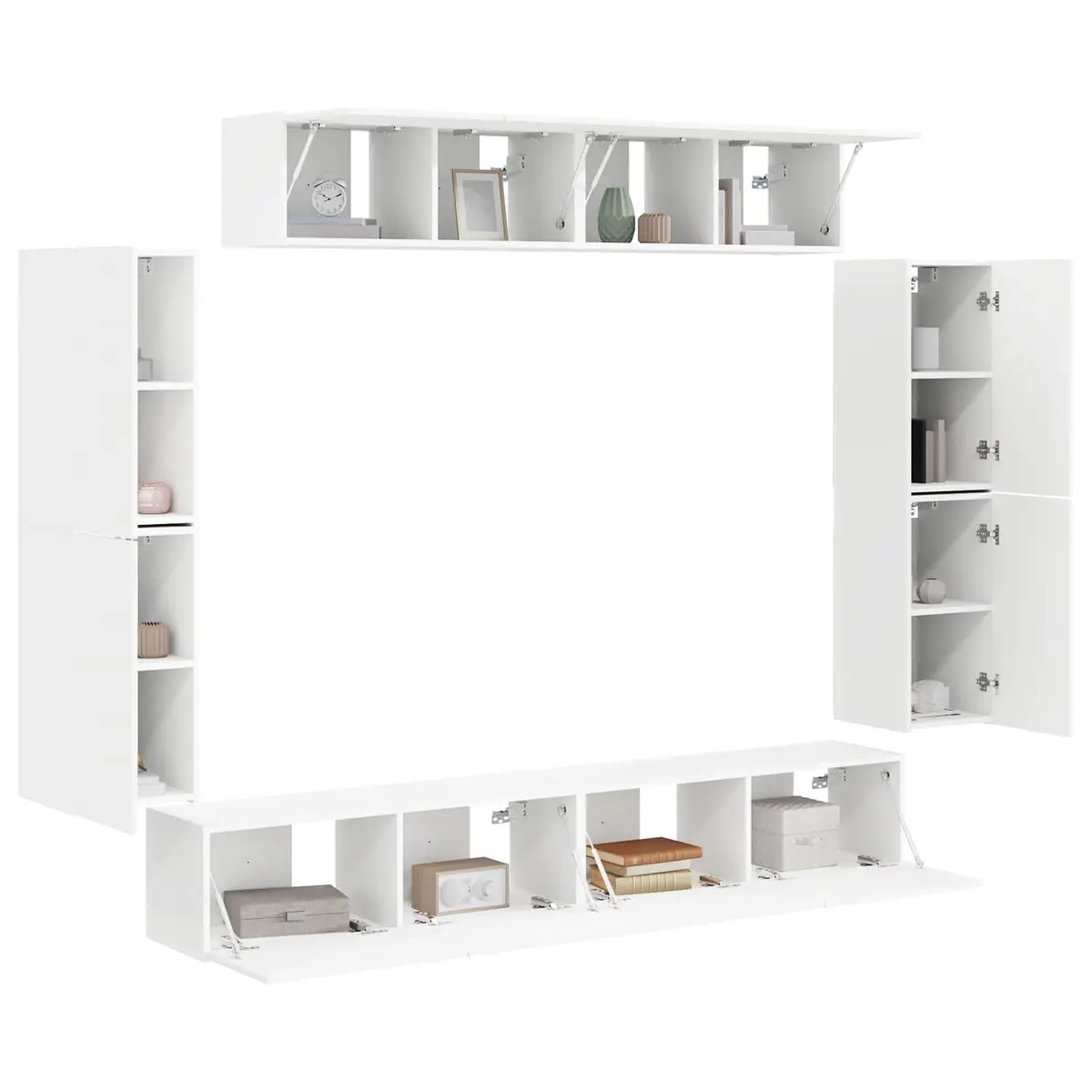 TV Cabinet 8 pcs White Wall Mounted Media Unit Storage Cabinet Living Room