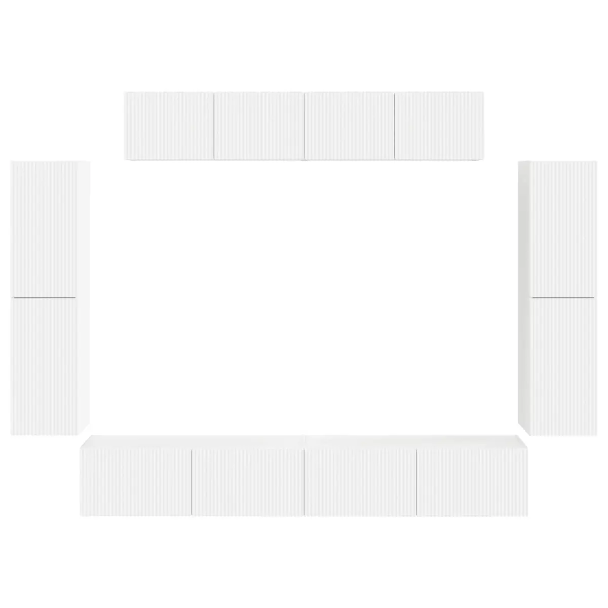 TV Cabinet 8 pcs White Wall Mounted Media Unit Storage Cabinet Living Room