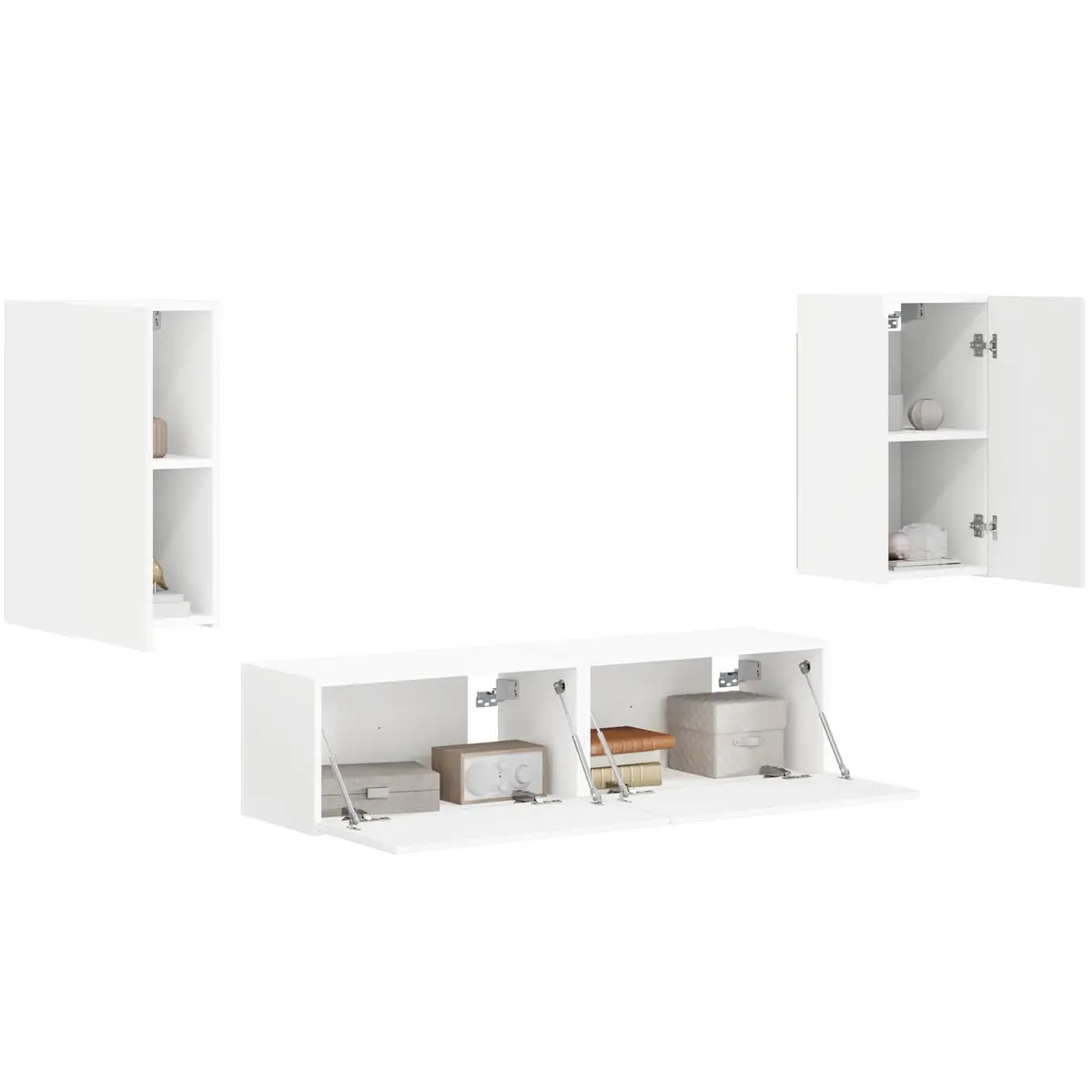 4 Piece White Engineered Wood TV Cabinet Set Multi-Purpose Entertainment Centre Storage Unit for Living Room