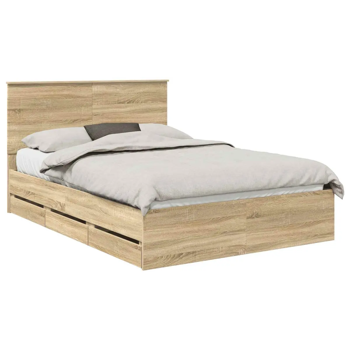 Bed Frame Engineered Wood 150 x 200 cm Brown Modern with Storage Drawer
