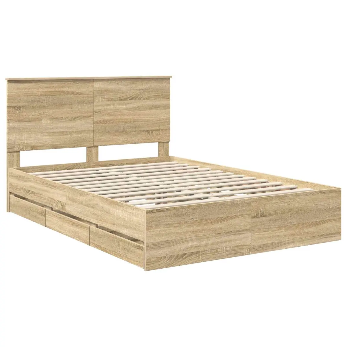 Bed Frame Engineered Wood 150 x 200 cm Brown Modern with Storage Drawer