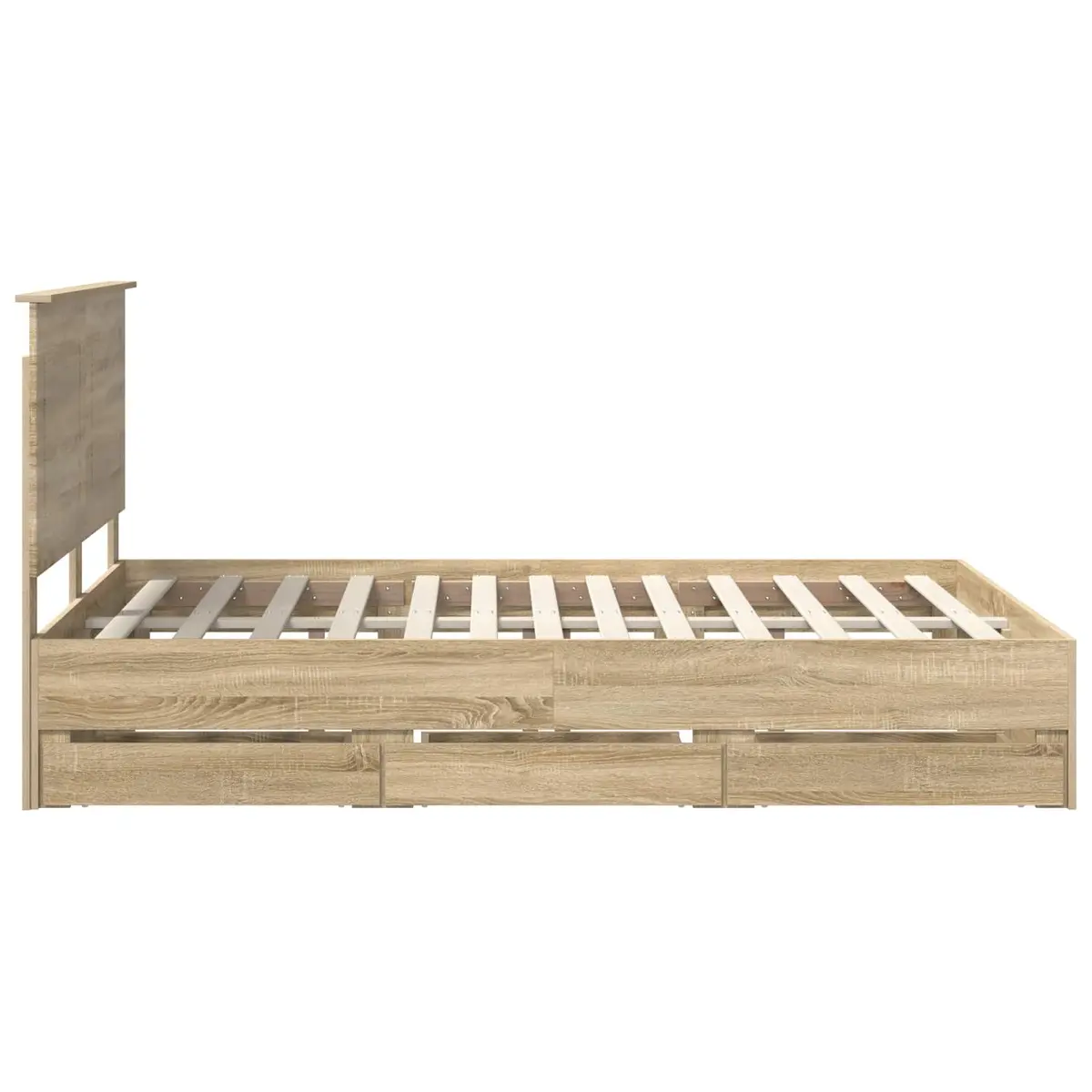 Bed Frame Engineered Wood 150 x 200 cm Brown Modern with Storage Drawer