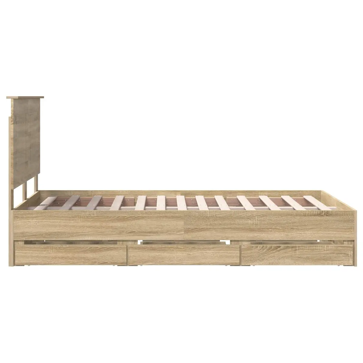 Storage Drawer Bed Frame Engineered Wood 135 x 190 cm Modern Sonoma Oak
