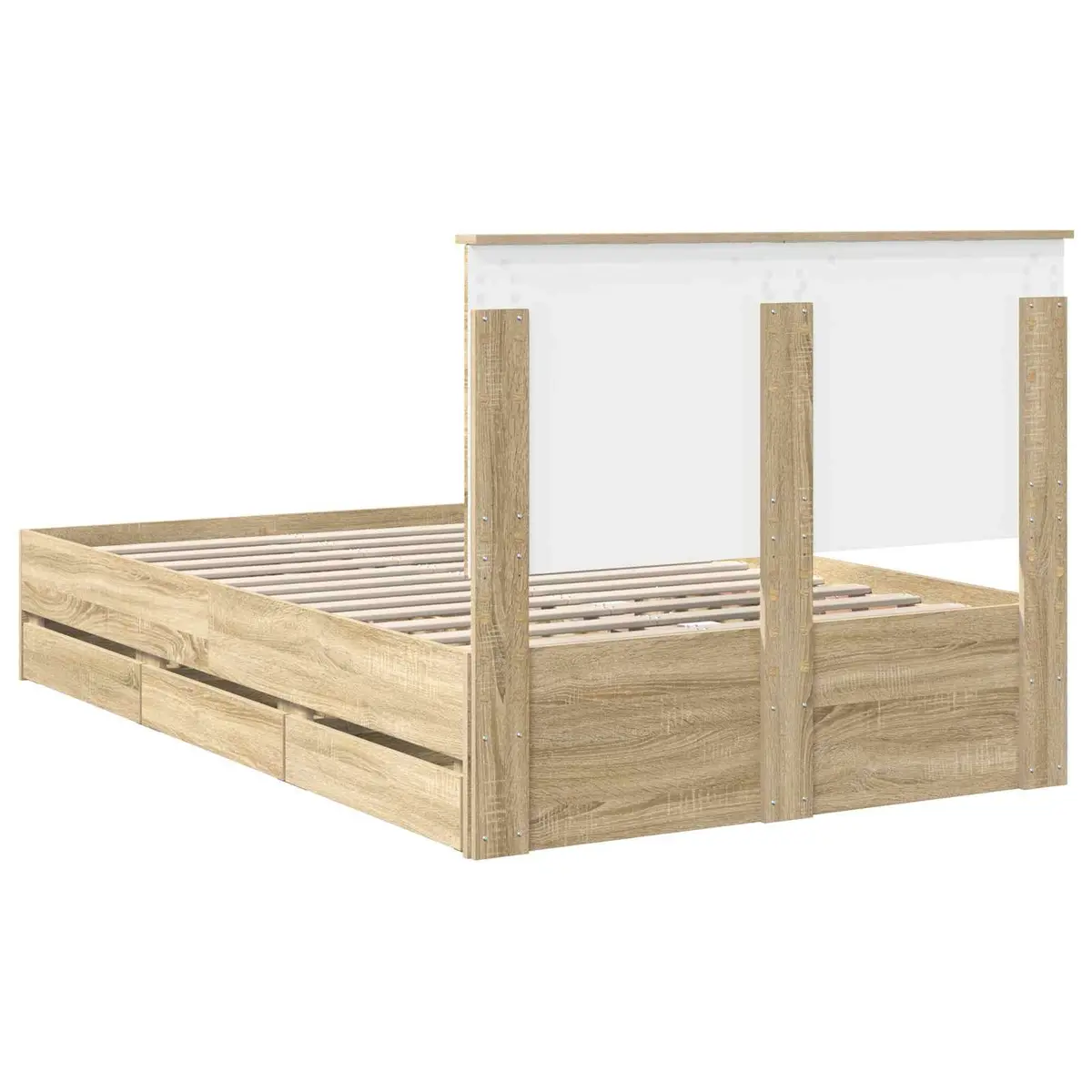 Storage Drawer Bed Frame Engineered Wood 135 x 190 cm Modern Sonoma Oak