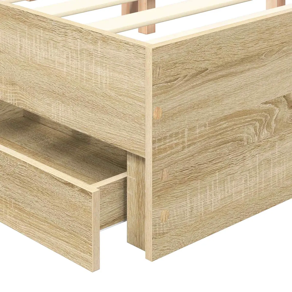 Storage Drawer Bed Frame Engineered Wood 135 x 190 cm Brown Sonoma Oak