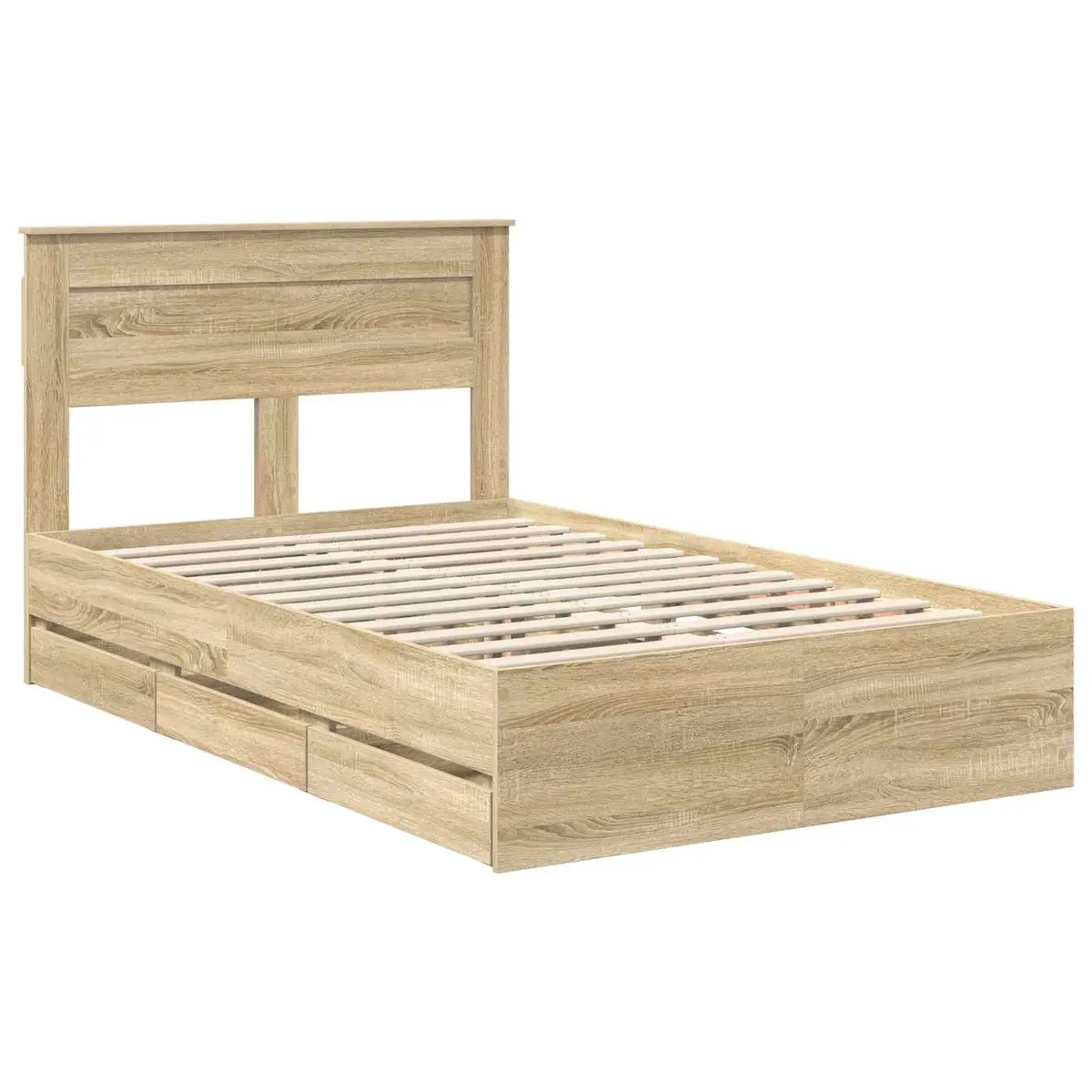 Storage Drawer Bed Frame Engineered Wood 135 x 190 cm Brown Sonoma Oak