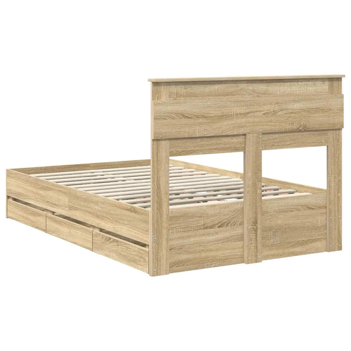 Storage Drawer Bed Frame Engineered Wood 135 x 190 cm Brown Sonoma Oak