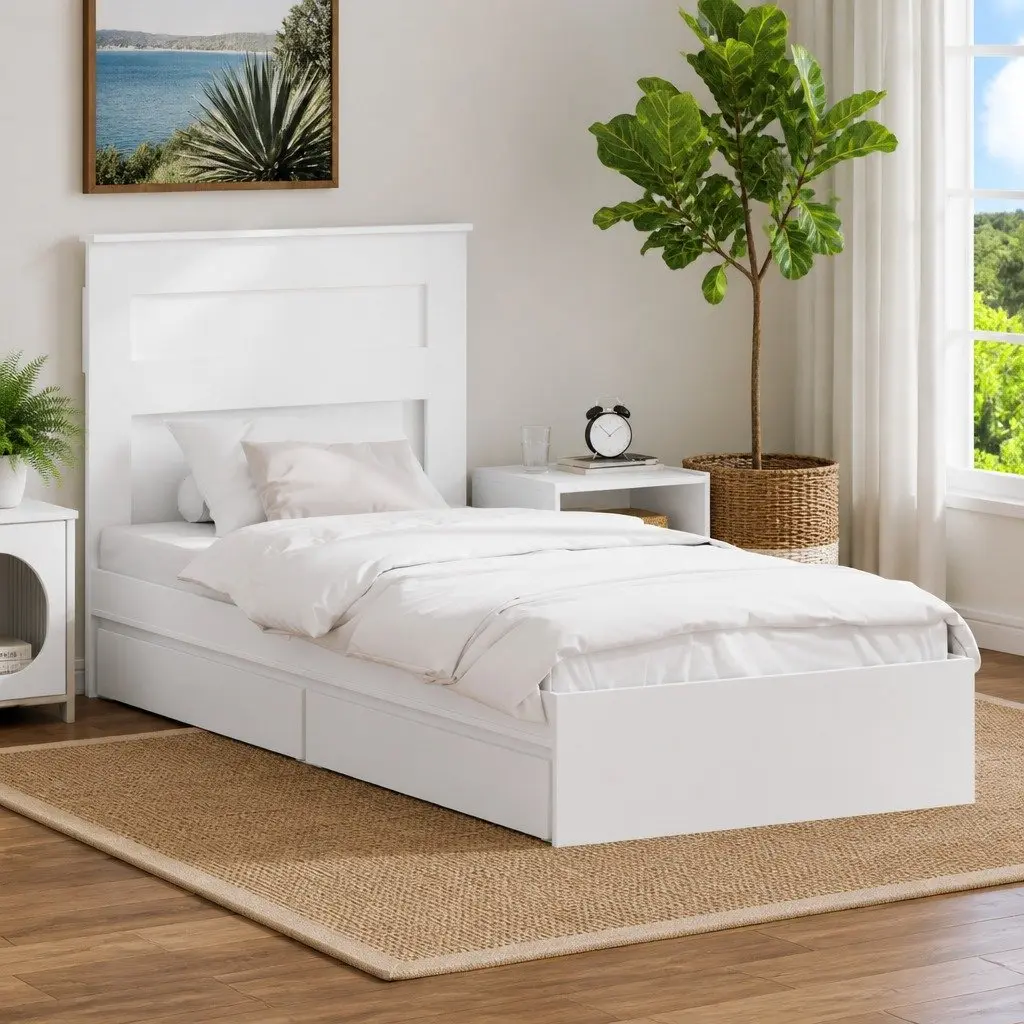 Storage Bed Frame with Headboard for Bedroom Use 90 x 190 cm