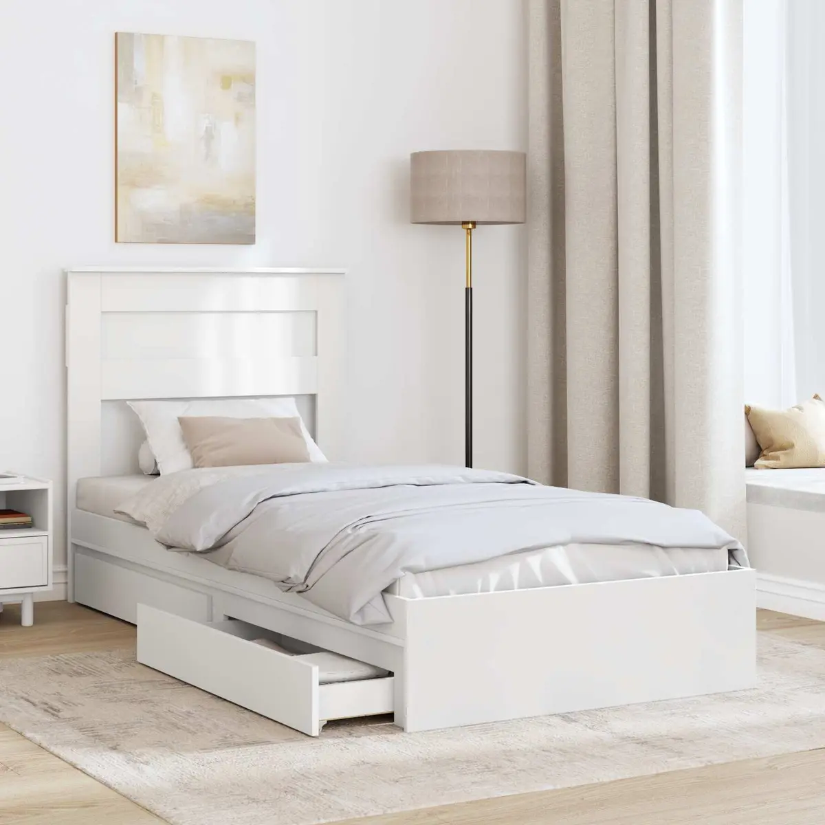 Storage Bed Frame with Headboard for Bedroom Use 90 x 190 cm
