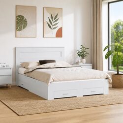 Functional White Bed Frame with Storage Drawers for Everyday Use 150 x 200 cm