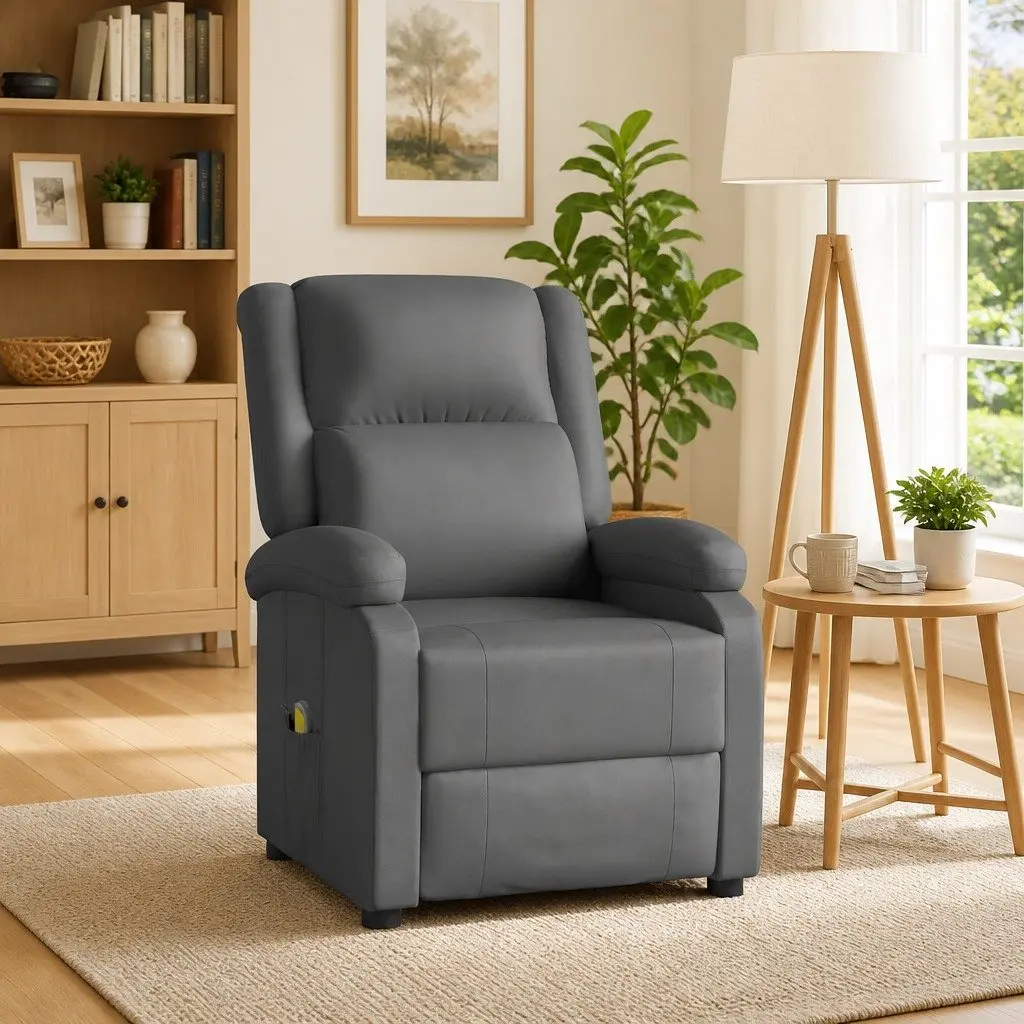Electric Massage Chair Faux Leather Grey Reclining 3 Positions