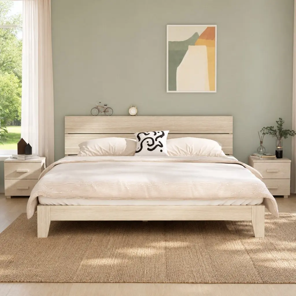 Bedside Tables Set Solid Pinewood White 2 Piece Nightstands with Drawers Storage