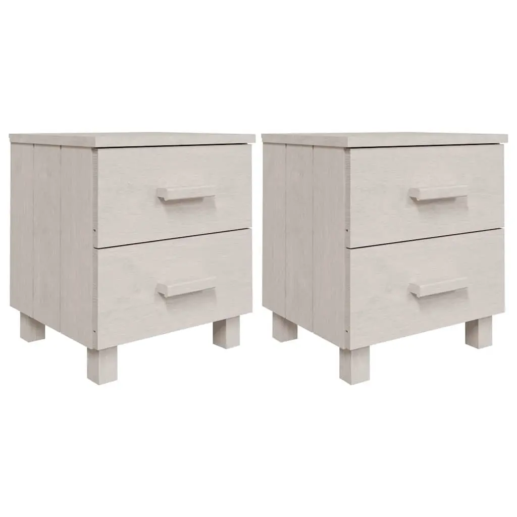 Bedside Tables Set Solid Pinewood White 2 Piece Nightstands with Drawers Storage