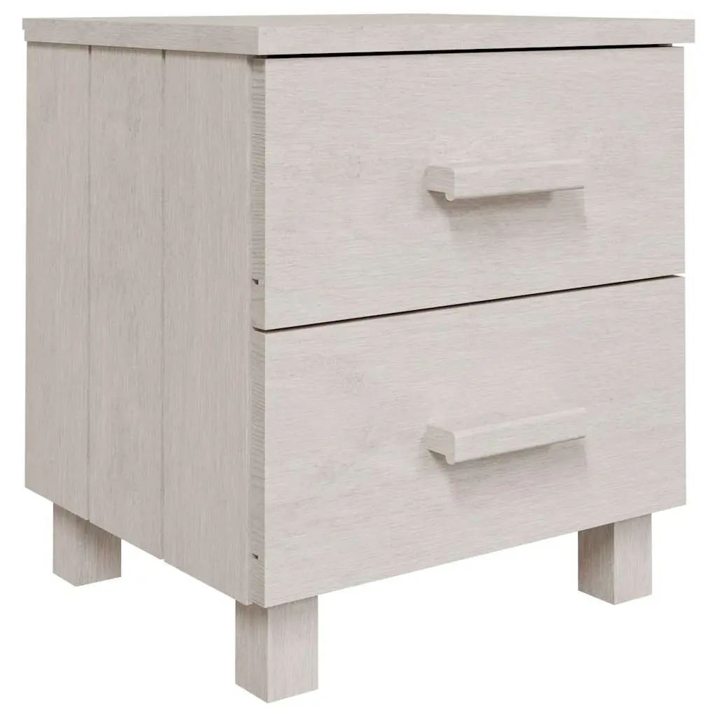 Bedside Tables Set Solid Pinewood White 2 Piece Nightstands with Drawers Storage