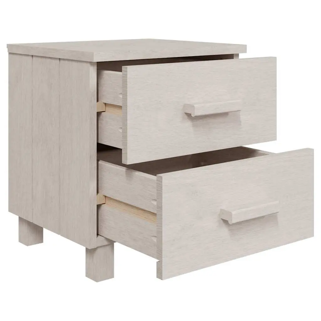 Bedside Tables Set Solid Pinewood White 2 Piece Nightstands with Drawers Storage