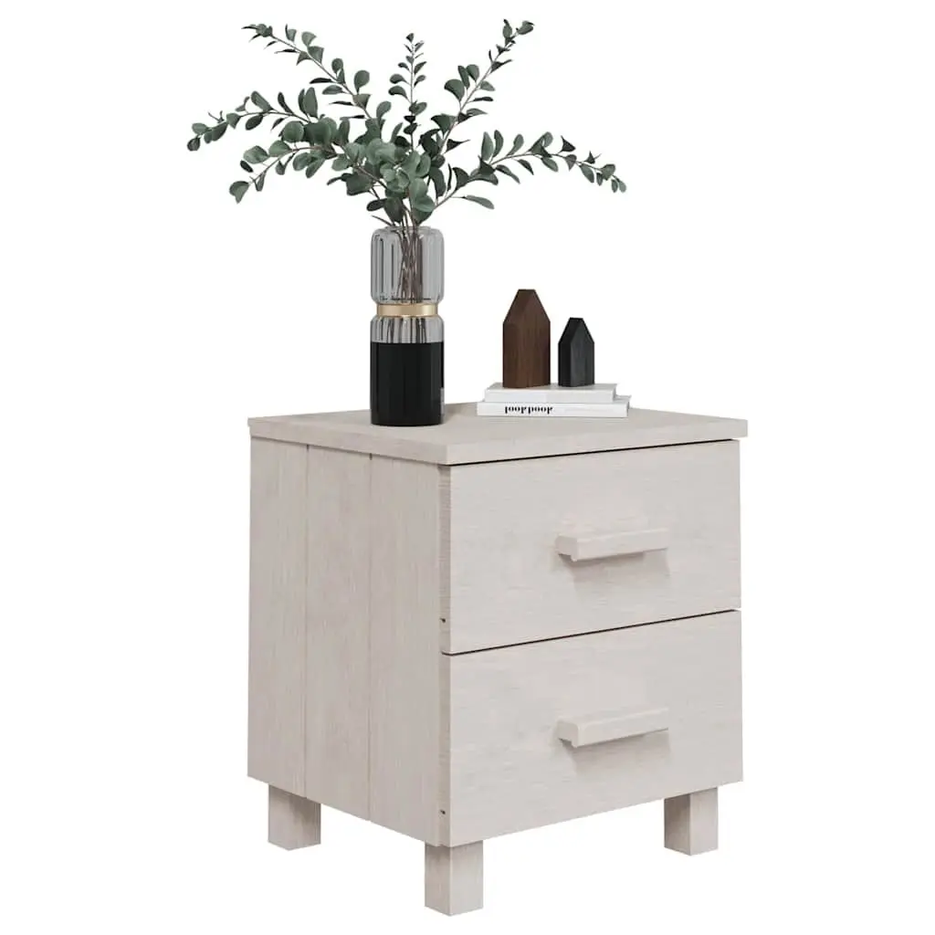 Bedside Tables Set Solid Pinewood White 2 Piece Nightstands with Drawers Storage