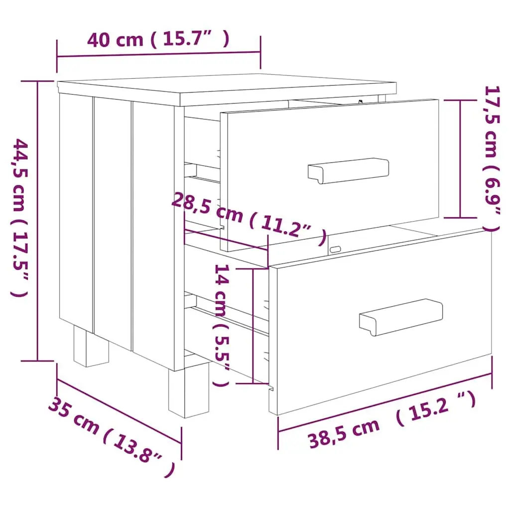 Bedside Tables Set Solid Pinewood White 2 Piece Nightstands with Drawers Storage