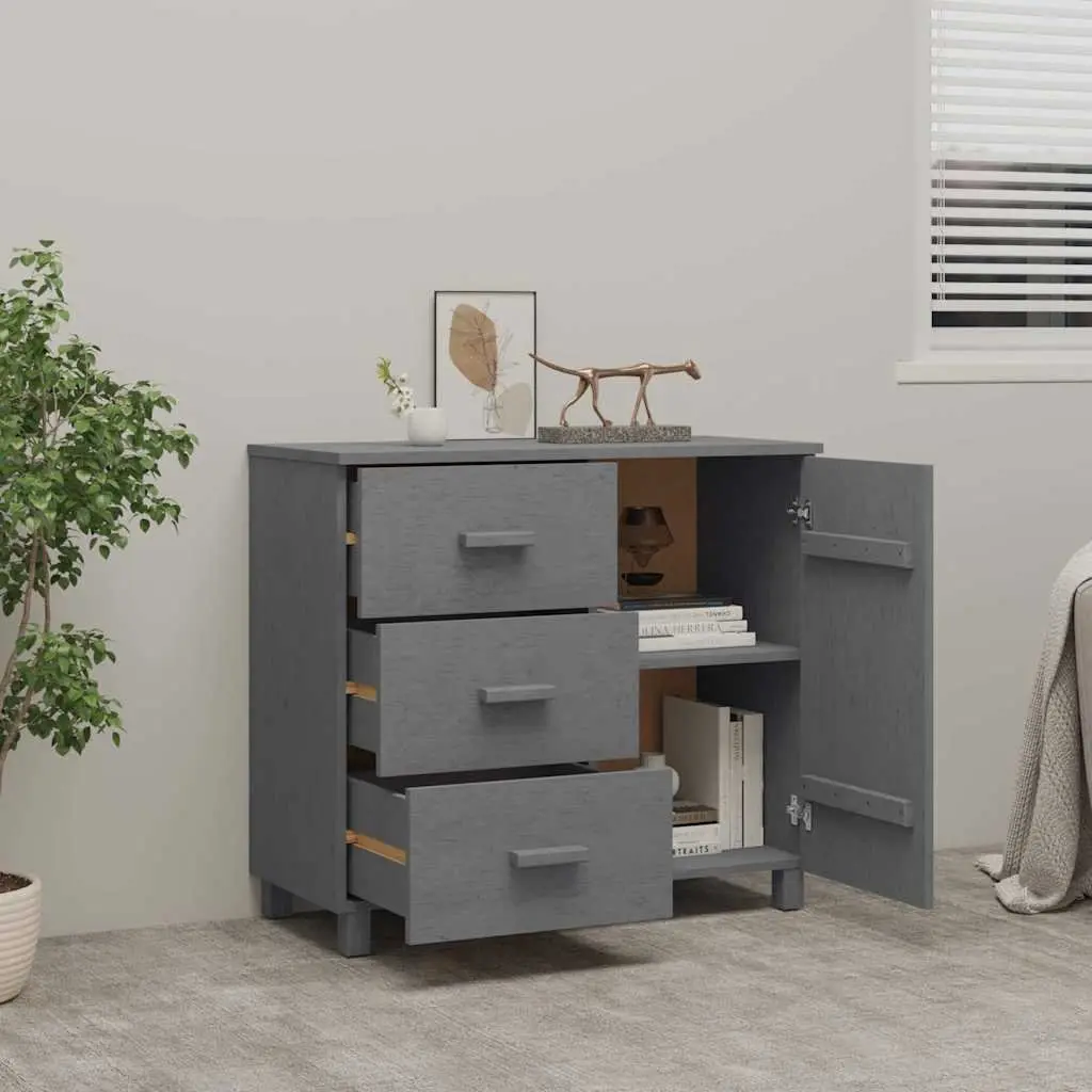 Solid Pinewood Sideboard Storage Cabinet with Door and Sliding Drawers Grey