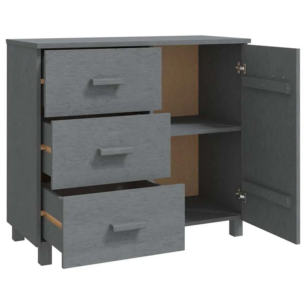 Solid Pinewood Sideboard Storage Cabinet with Door and Sliding Drawers Grey