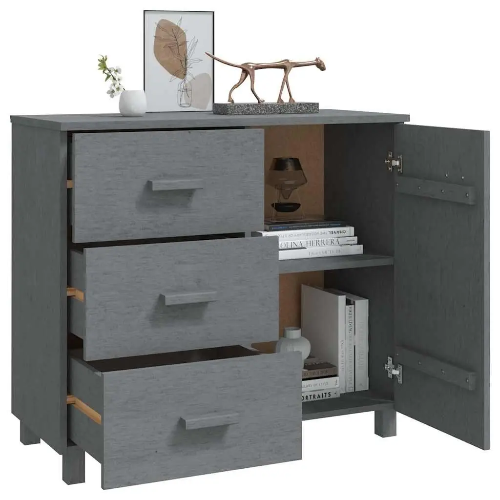 Solid Pinewood Sideboard Storage Cabinet with Door and Sliding Drawers Grey