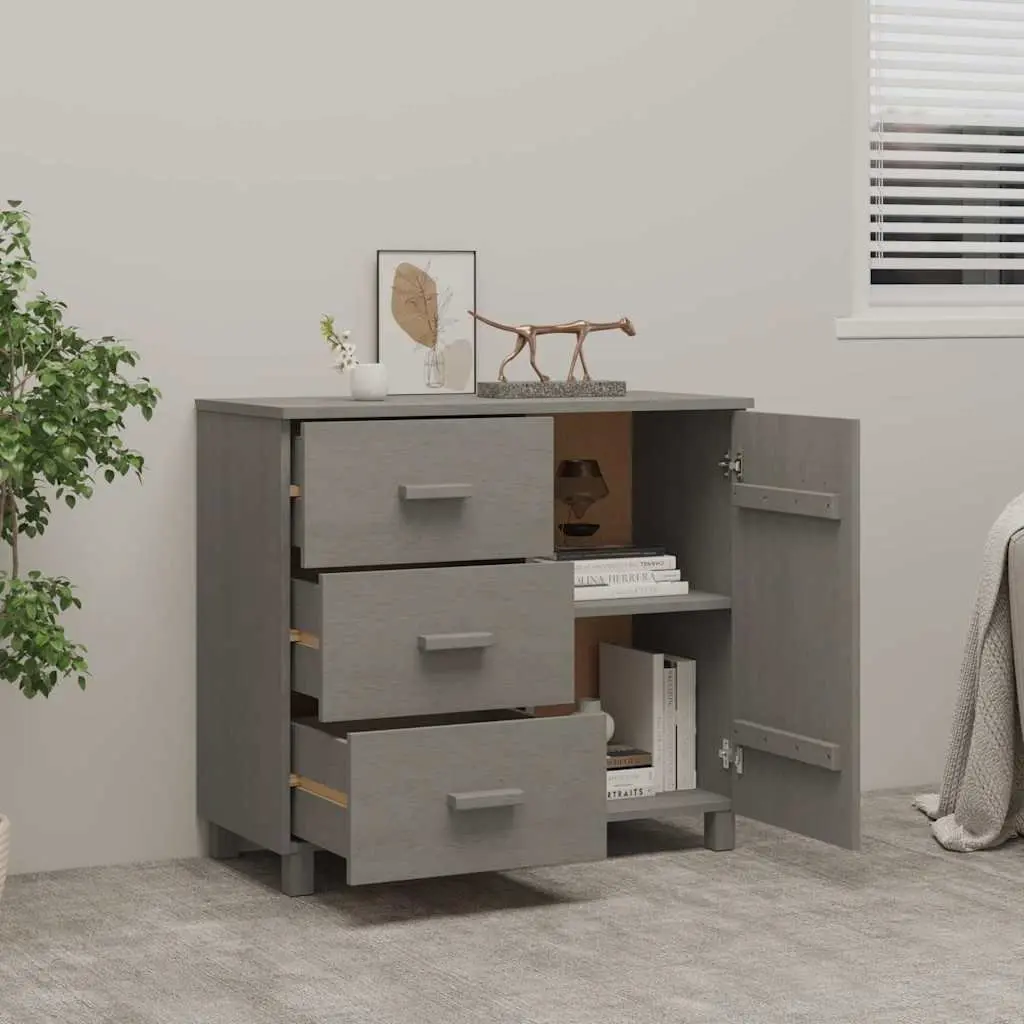 Sideboard Solid Pinewood Grey 90cm W x 40cm D x 80cm H with 1 Door and 3 Sliding Drawers Storage Cabinet