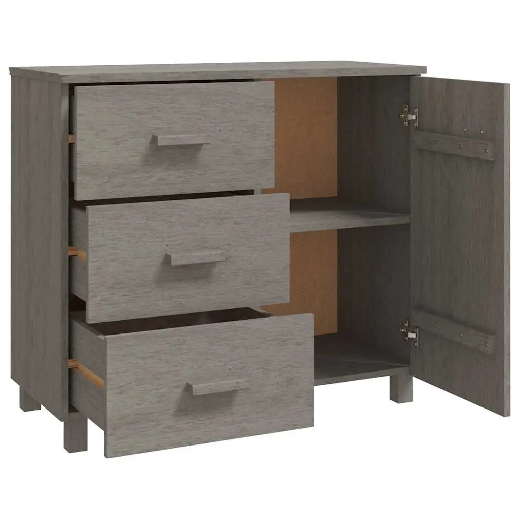 Sideboard Solid Pinewood Grey 90cm W x 40cm D x 80cm H with 1 Door and 3 Sliding Drawers Storage Cabinet