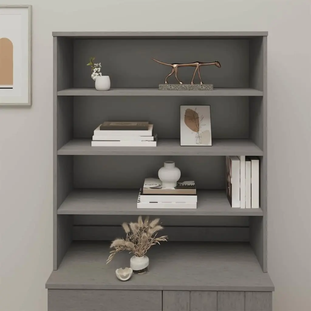 Grey Pinewood Highboard Storage Unit 90x30x100cm