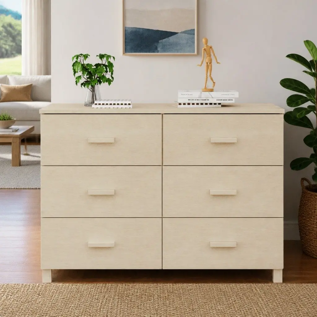 Sideboard Buffet Cabinet Honey Brown 113x40x80cm Solid Pine Wood 6 Drawers
