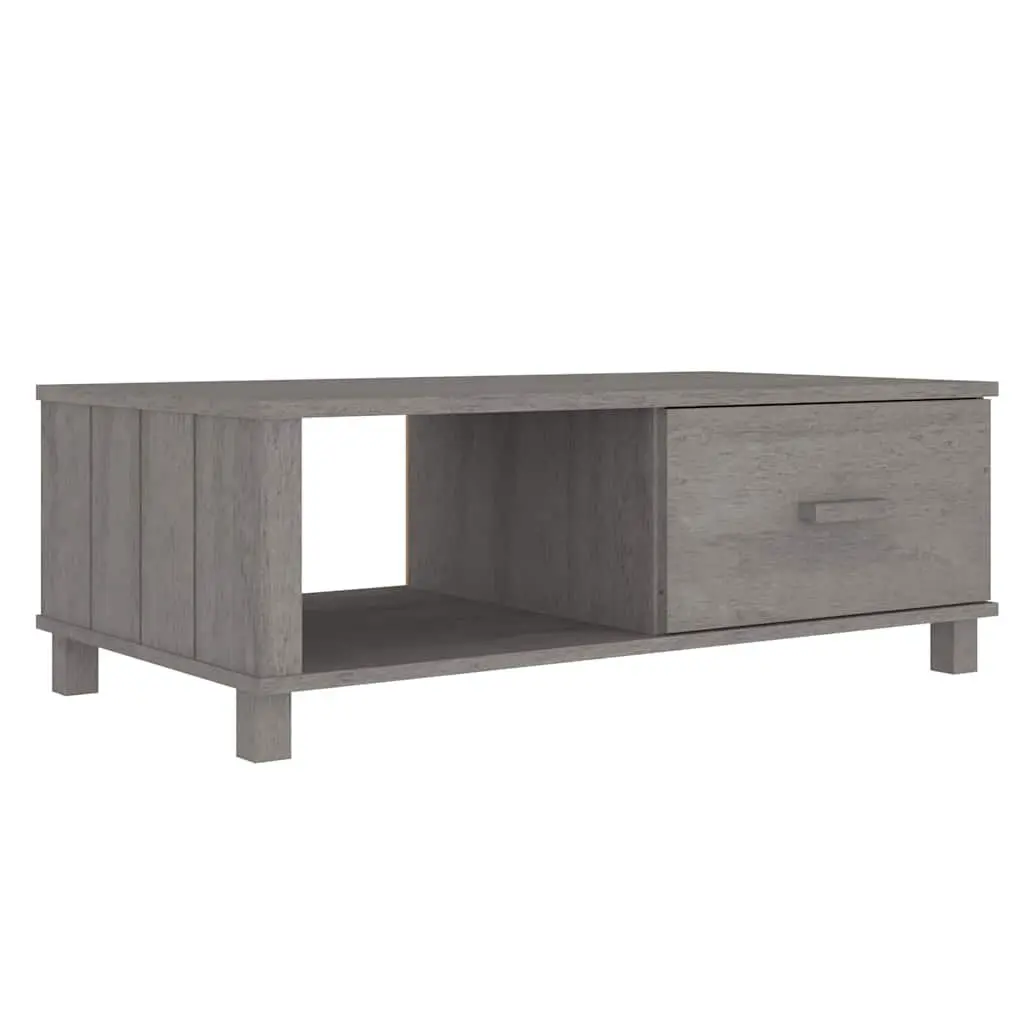 Grey Wooden Coffee Table with Storage Compartment and Drawer Solid Pinewood 100x55x35cm