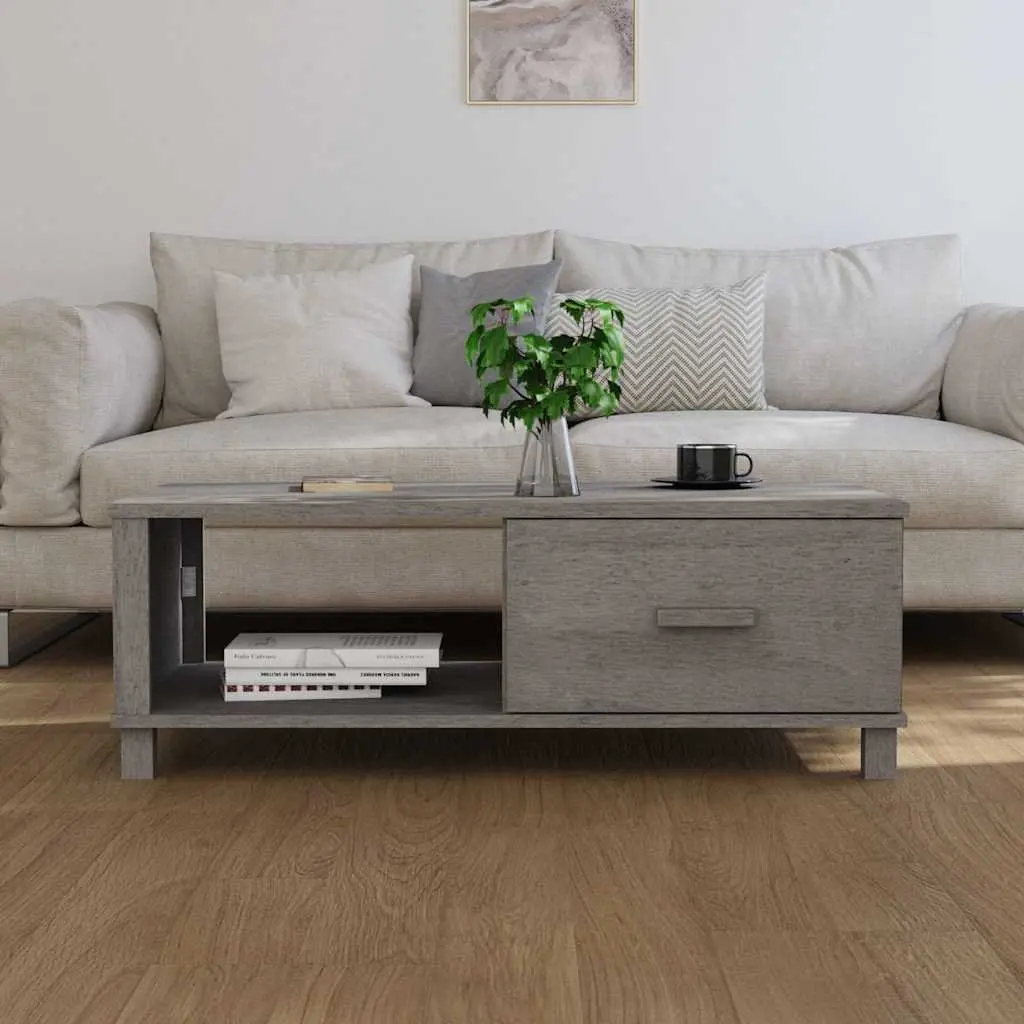 Grey Wooden Coffee Table with Storage Compartment and Drawer Solid Pinewood 100x55x35cm