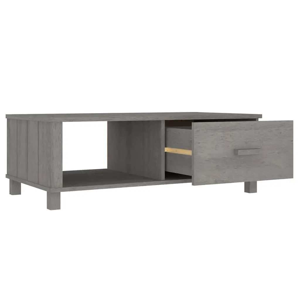 Grey Wooden Coffee Table with Storage Compartment and Drawer Solid Pinewood 100x55x35cm