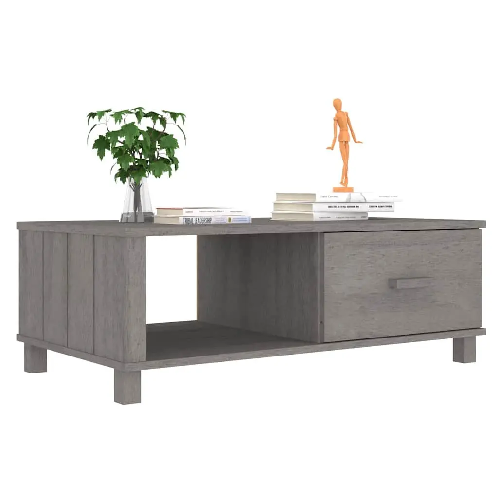 Grey Wooden Coffee Table with Storage Compartment and Drawer Solid Pinewood 100x55x35cm