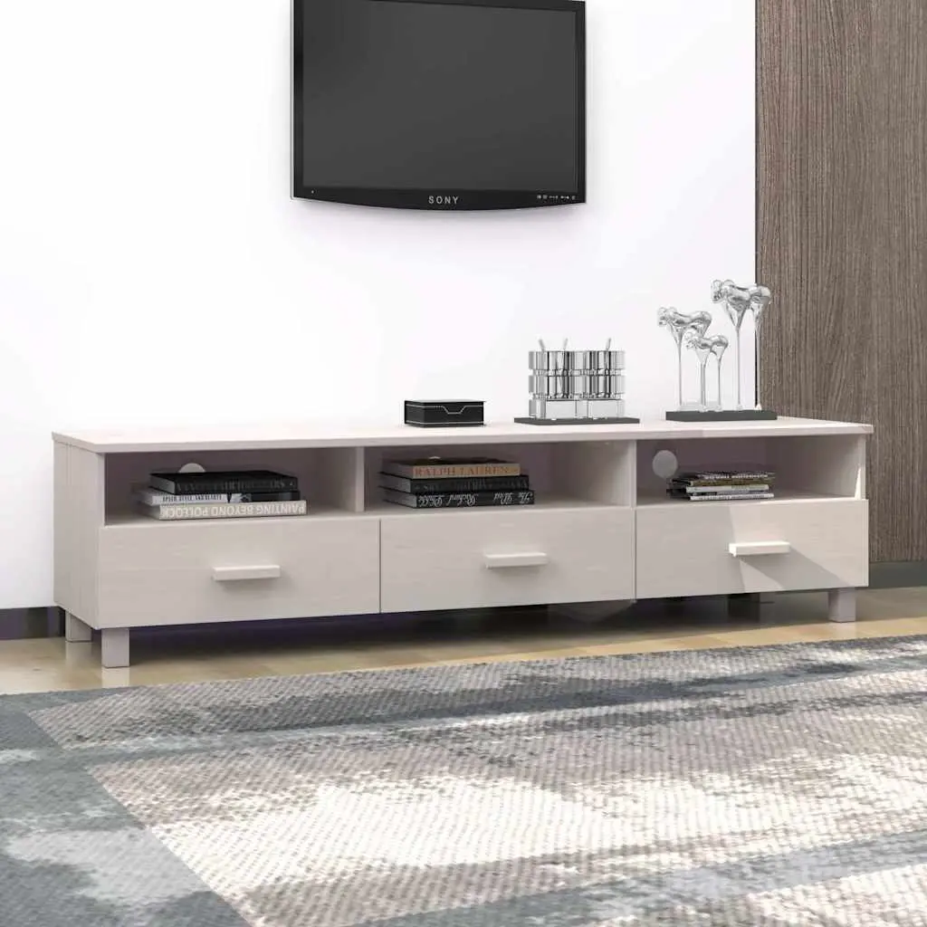 TV Cabinet Solid Pine Wood White 158x40x40cm Entertainment Unit with 3 Drawers