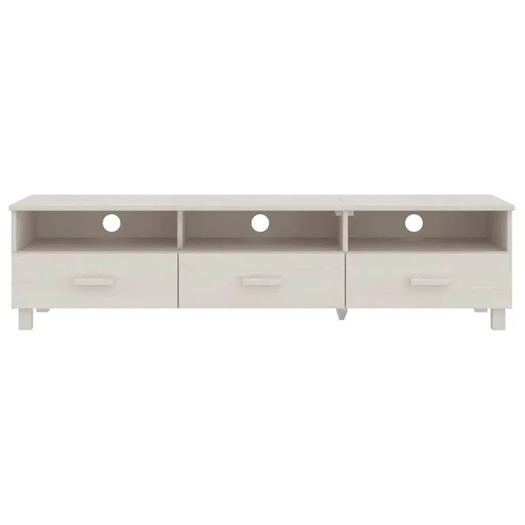 TV Cabinet Solid Pine Wood White 158x40x40cm Entertainment Unit with 3 Drawers