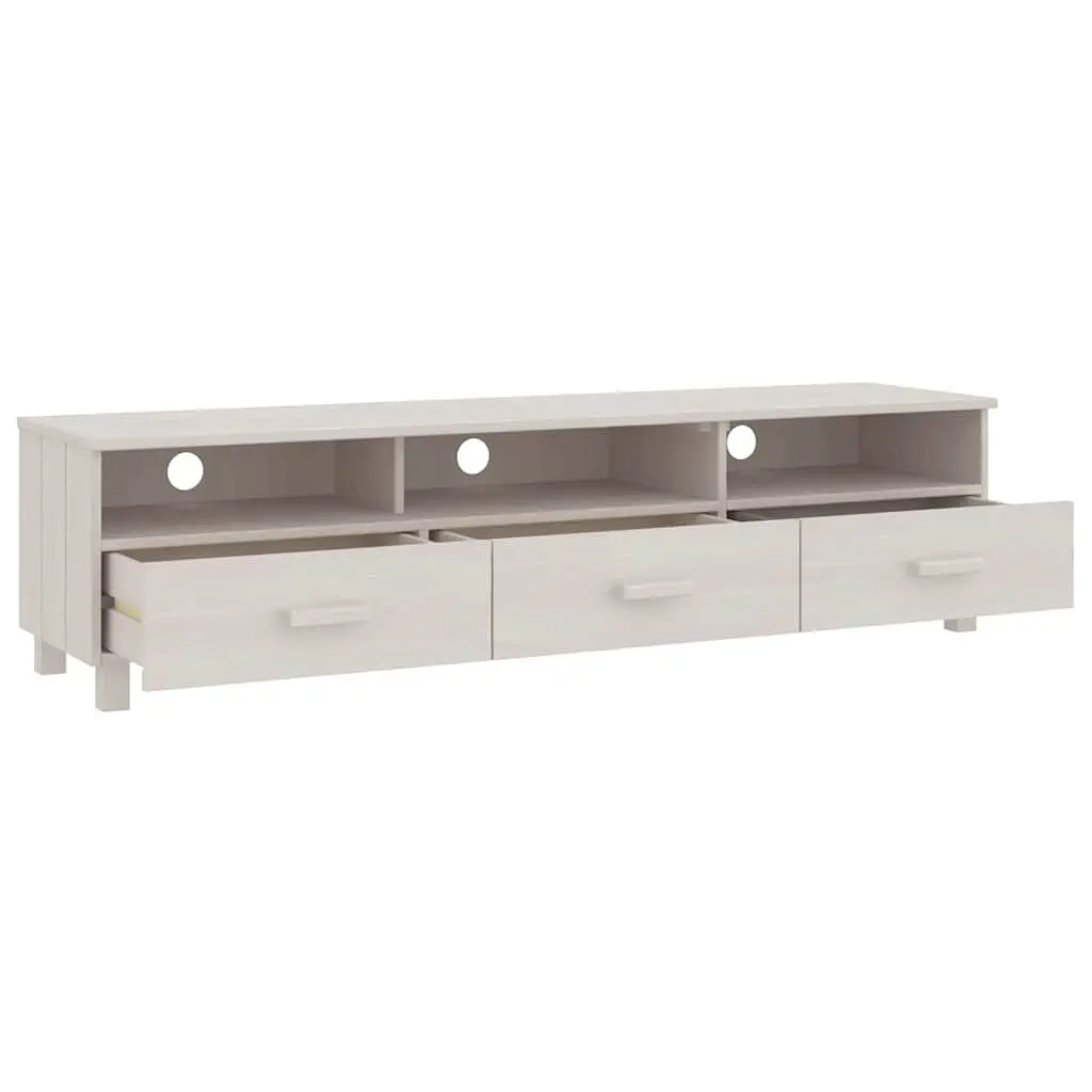TV Cabinet Solid Pine Wood White 158x40x40cm Entertainment Unit with 3 Drawers