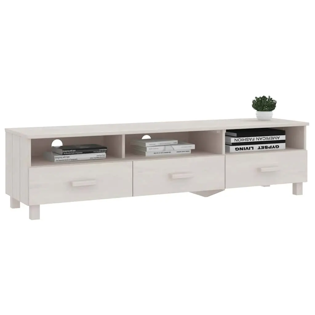TV Cabinet Solid Pine Wood White 158x40x40cm Entertainment Unit with 3 Drawers