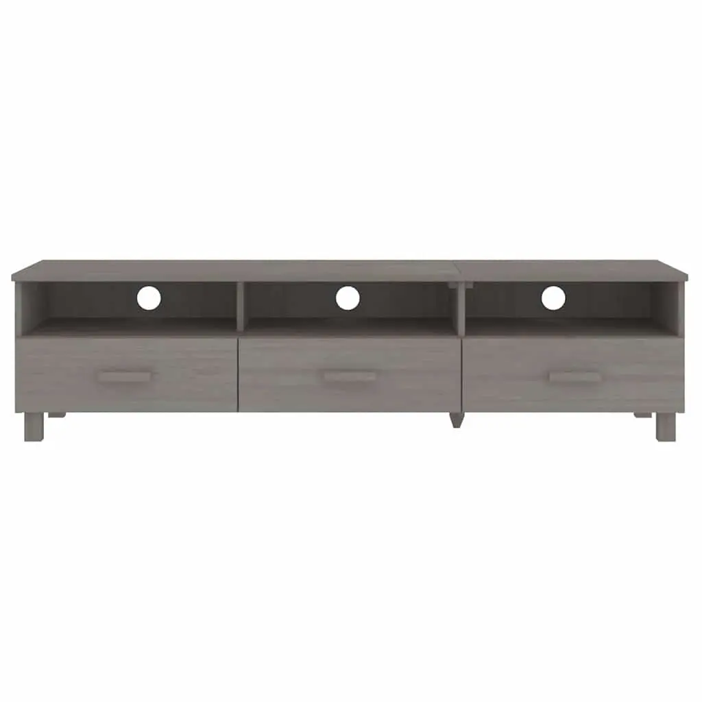 TV Cabinet Grey Solid Wood Pine Storage Unit Sliding Drawers Compartments 158cm