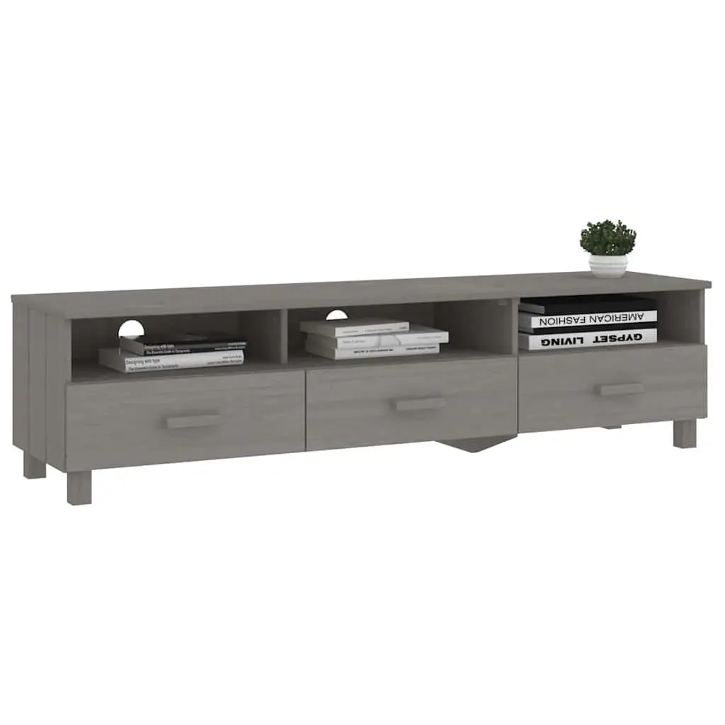 TV Cabinet Grey Solid Wood Pine Storage Unit Sliding Drawers Compartments 158cm