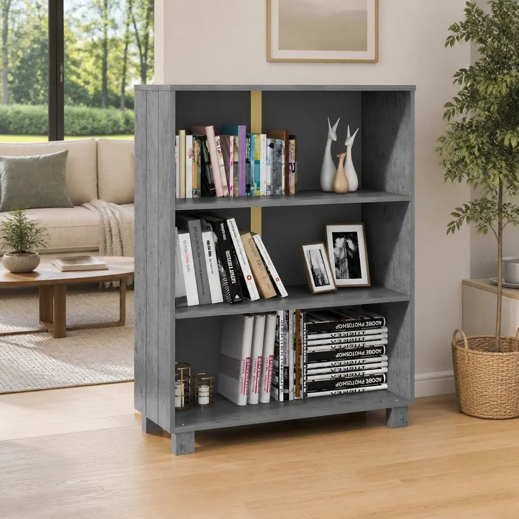 Book Cabinet Grey 85x35x112cm Solid Wood Pine Shelving Storage Unit Standing